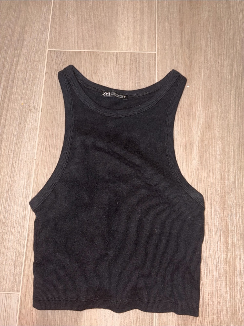 Zara Black Ribbed High-Neck Sleeveless Top